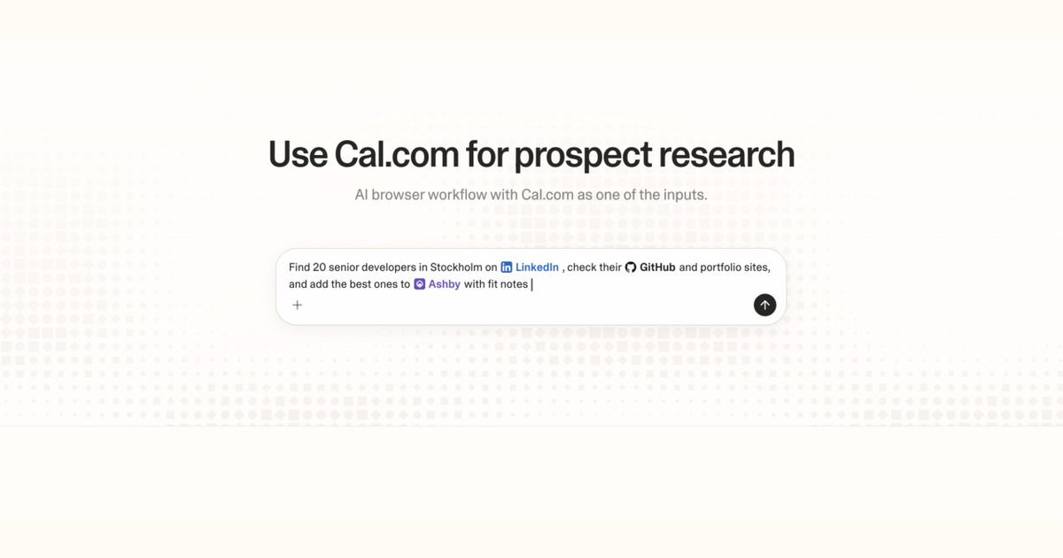 Diagram of Strawberry AI browser workflow using Cal.com for prospect research