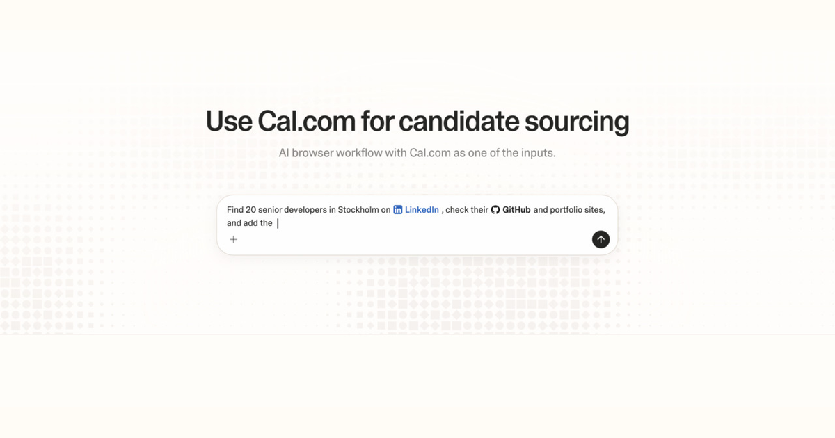 Diagram of Strawberry AI browser workflow using Cal.com for candidate sourcing