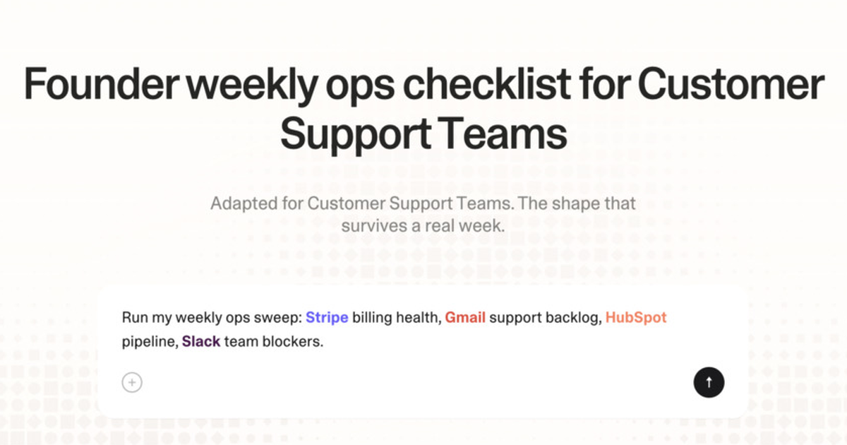 Founder weekly ops checklist for customer support teams