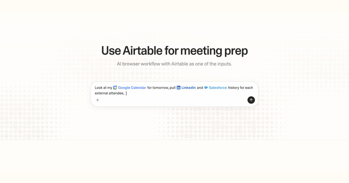 Diagram of Strawberry AI browser workflow using Airtable for meeting prep