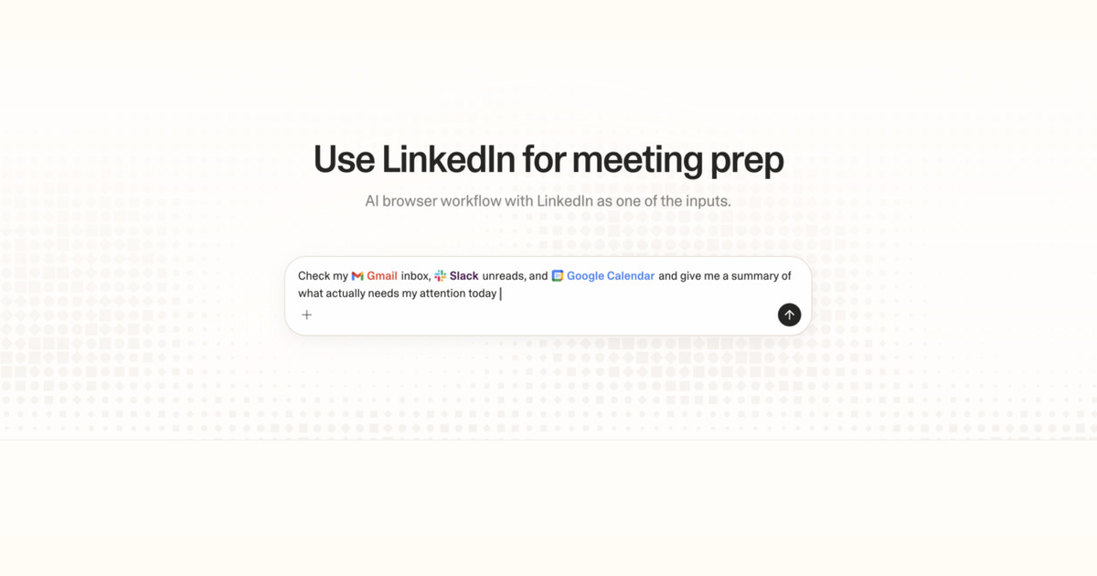 Diagram of Strawberry AI browser workflow using LinkedIn for meeting prep