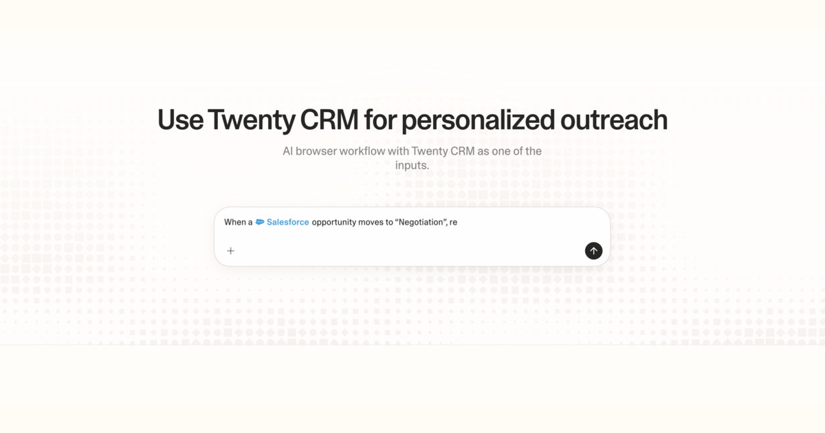 Diagram of Strawberry AI browser workflow using Twenty CRM for personalized outreach