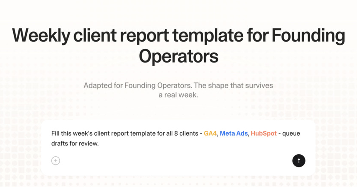 Weekly client report template for founding operators