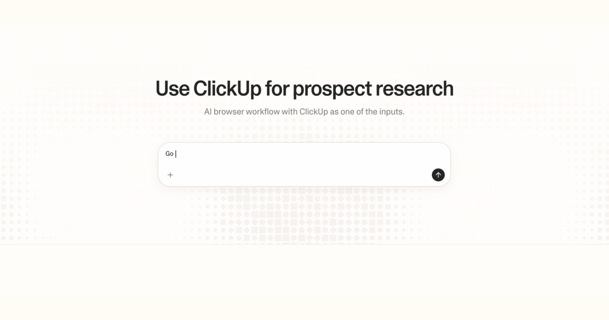 Diagram of Strawberry AI browser workflow using ClickUp for prospect research