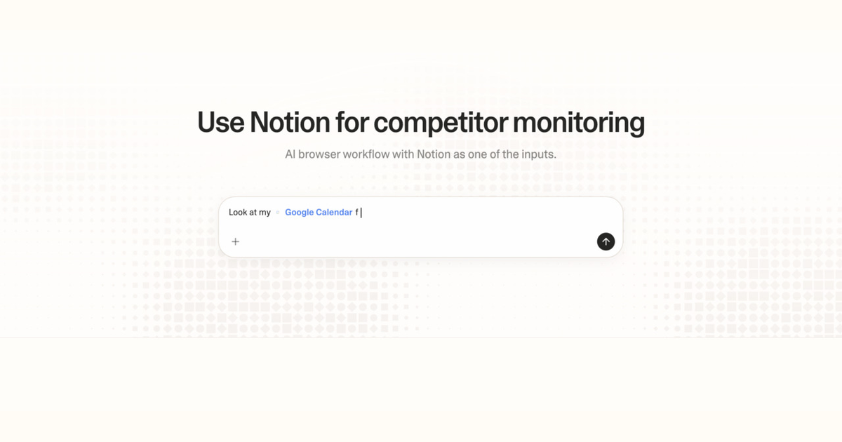 Diagram of Strawberry AI browser workflow using Notion for competitor monitoring