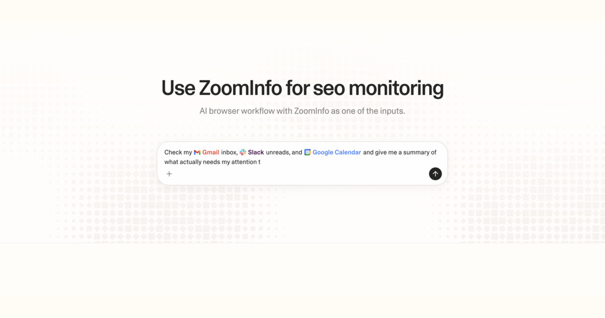 Diagram of Strawberry AI browser workflow using ZoomInfo for SEO monitoring