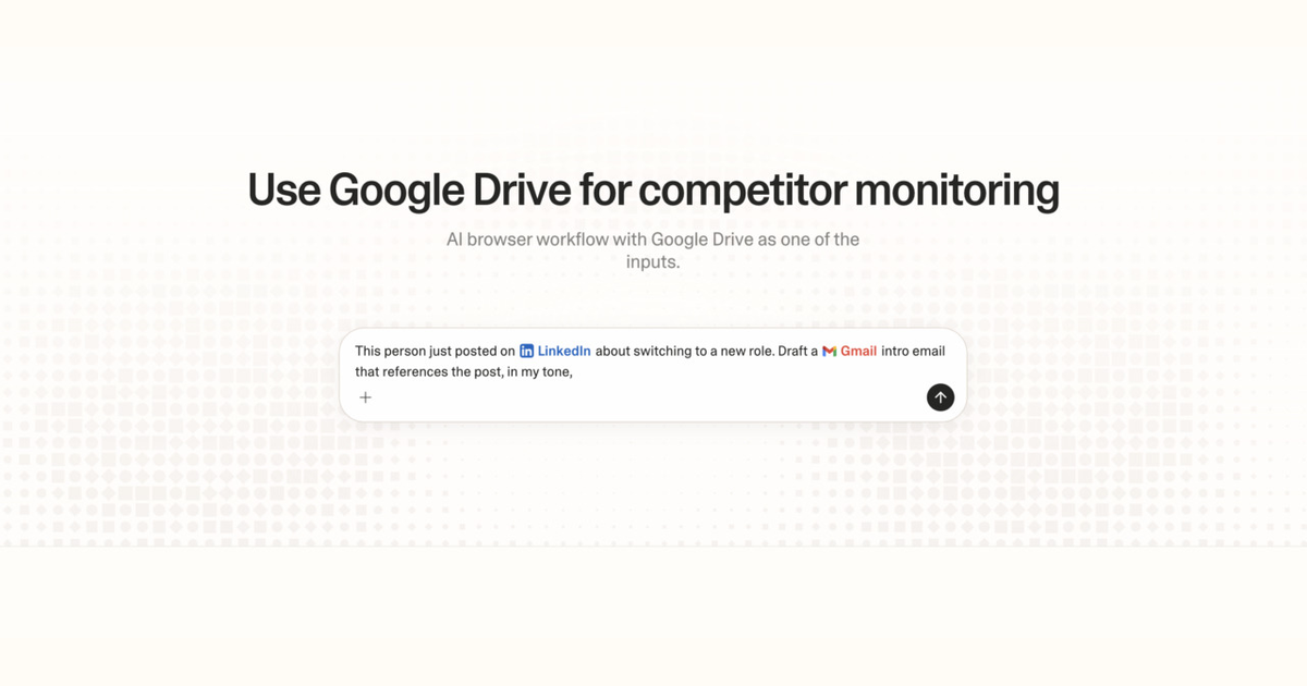 Diagram of Strawberry AI browser workflow using Google Drive for competitor monitoring