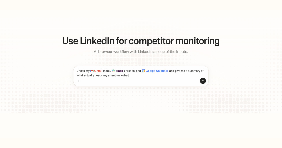 Diagram of Strawberry AI browser workflow using LinkedIn for competitor monitoring
