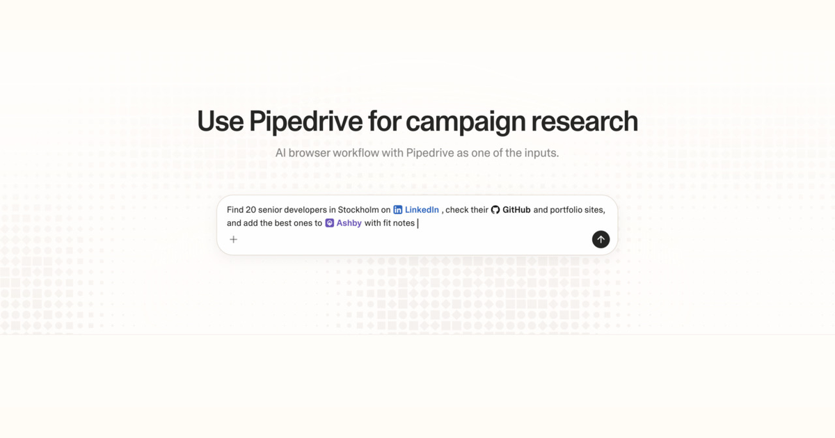 Diagram of Strawberry AI browser workflow using Pipedrive for campaign research