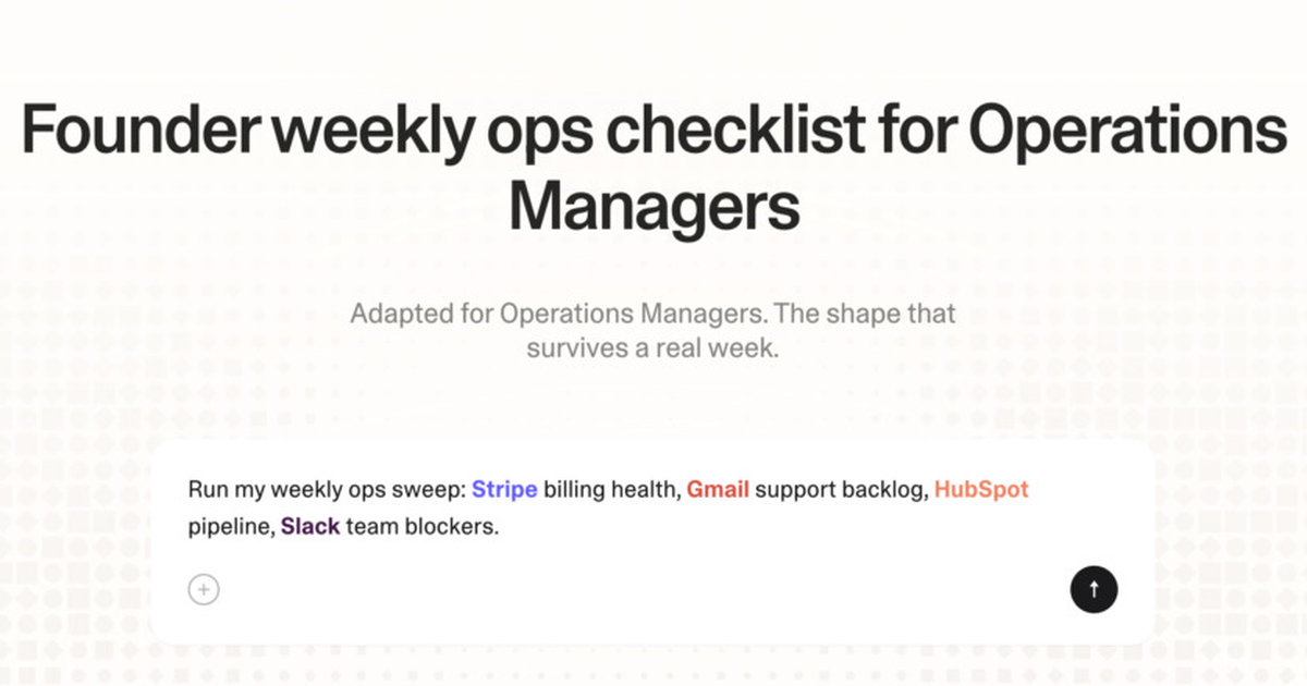 Founder weekly ops checklist for operations managers