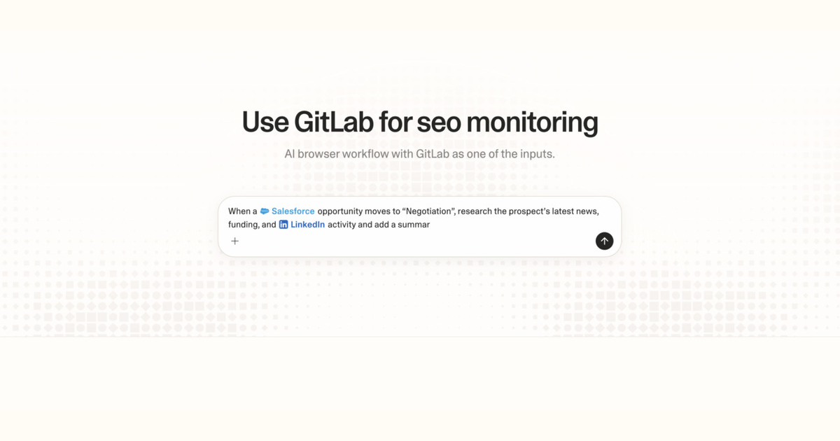 Diagram of Strawberry AI browser workflow using GitLab for SEO monitoring