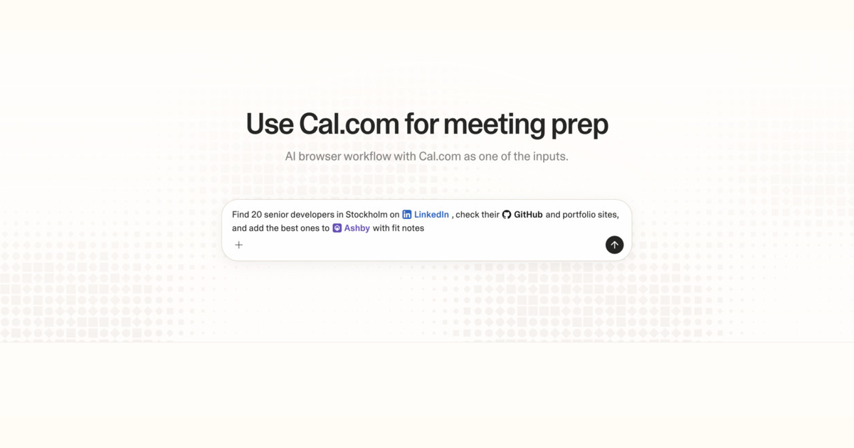 Diagram of Strawberry AI browser workflow using Cal.com for meeting prep