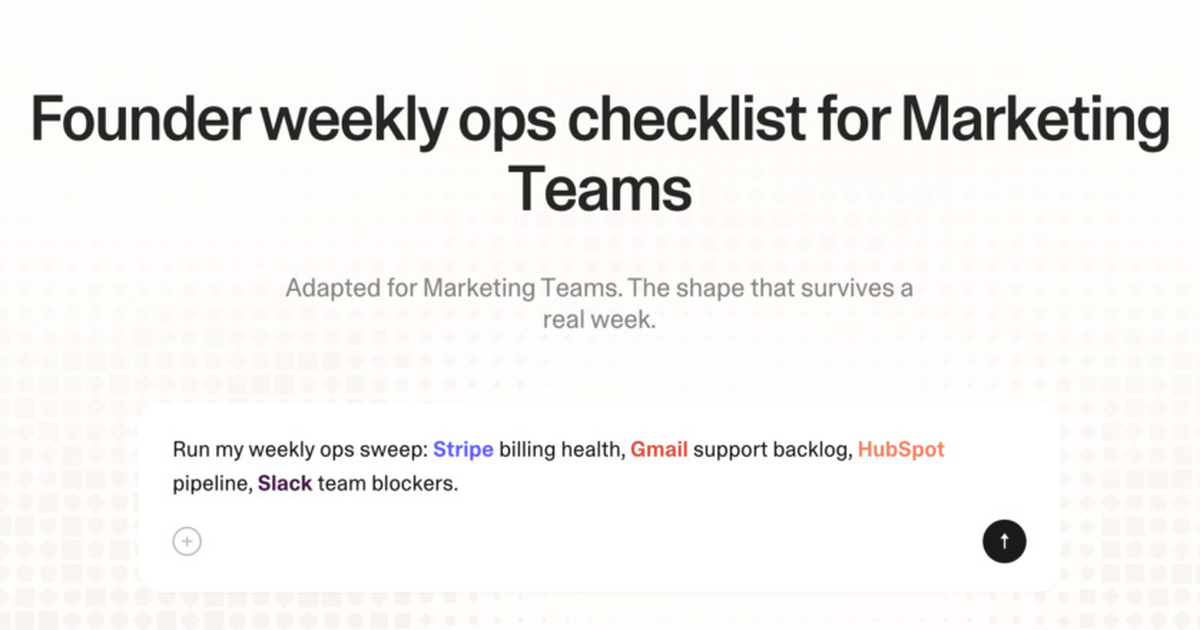 Founder weekly ops checklist for marketing teams