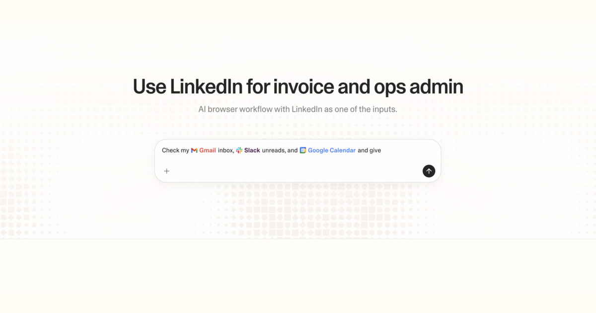 Diagram of Strawberry AI browser workflow using LinkedIn for invoice and ops admin