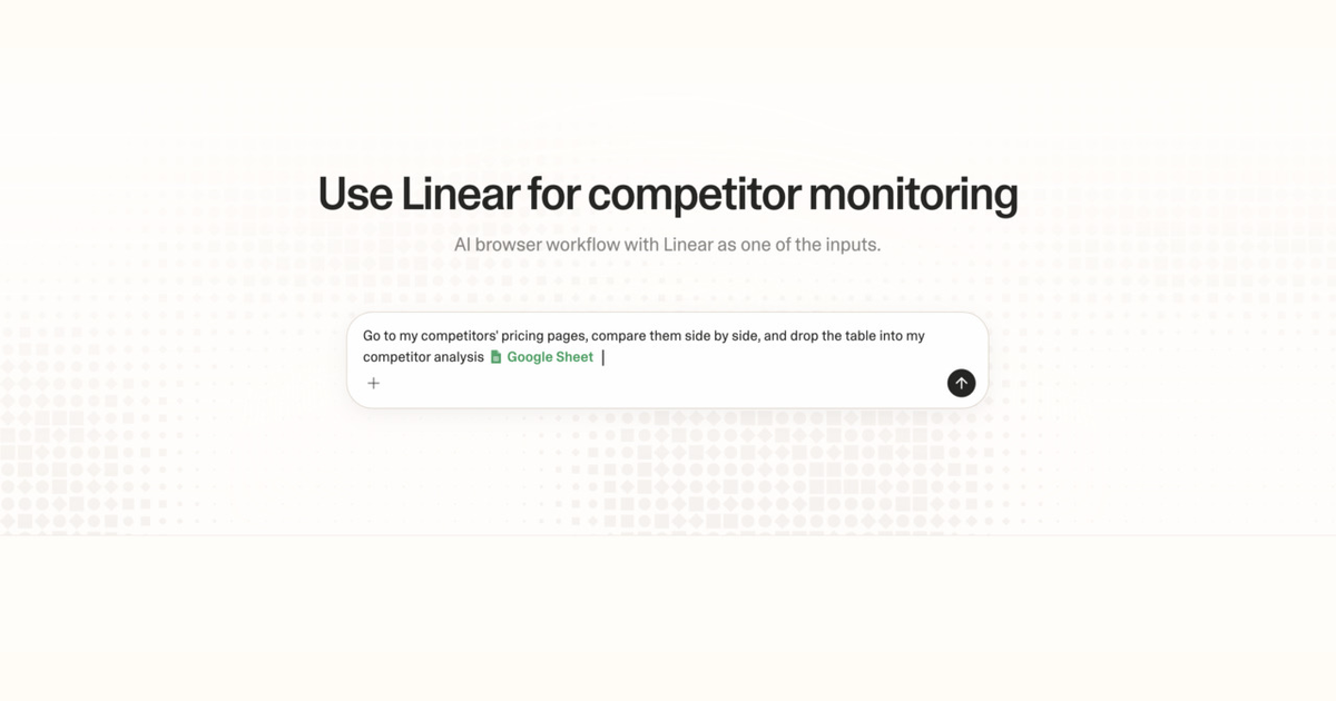Diagram of Strawberry AI browser workflow using Linear for competitor monitoring
