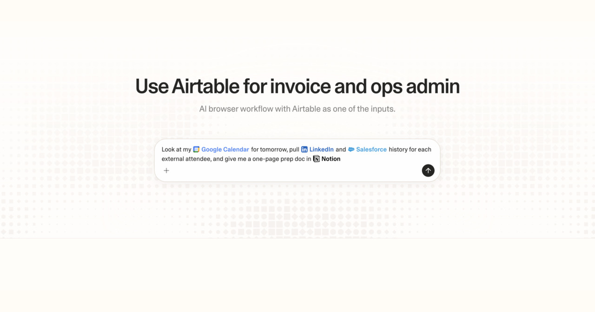 Diagram of Strawberry AI browser workflow using Airtable for invoice and ops admin