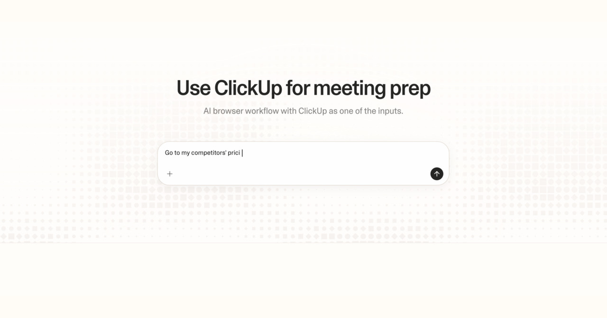 Diagram of Strawberry AI browser workflow using ClickUp for meeting prep