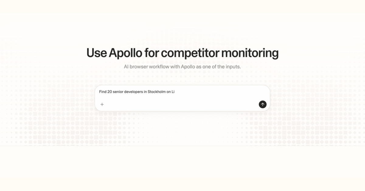 Diagram of Strawberry AI browser workflow using Apollo for competitor monitoring