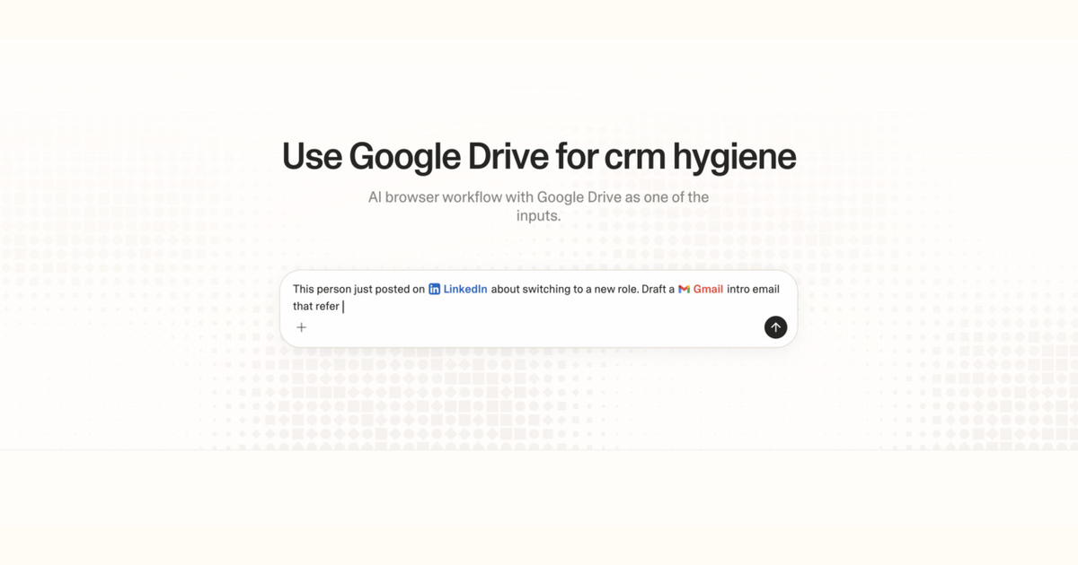 Diagram of Strawberry AI browser workflow using Google Drive for CRM hygiene