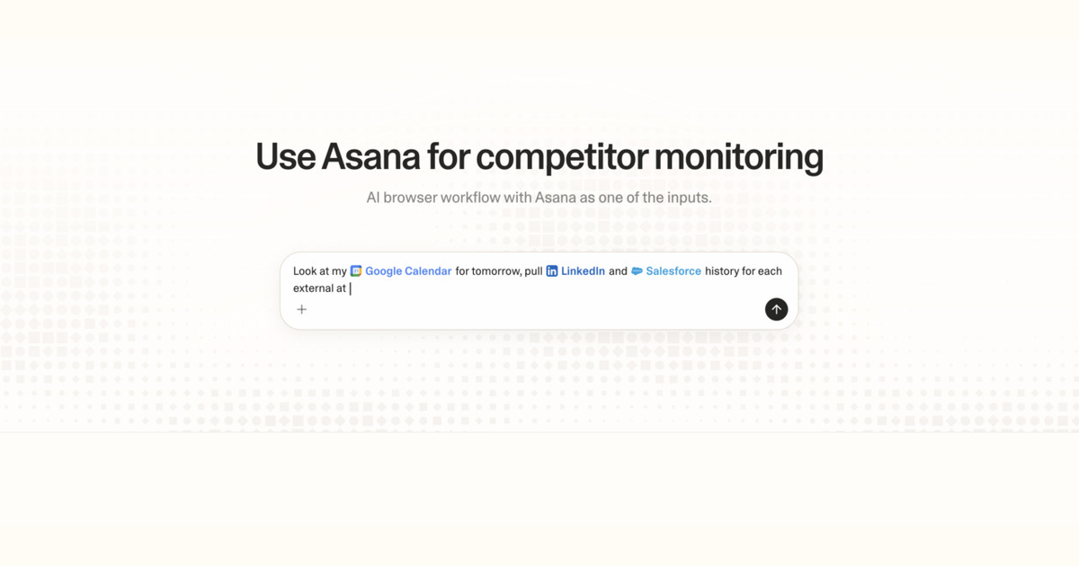 Diagram of Strawberry AI browser workflow using Asana for competitor monitoring