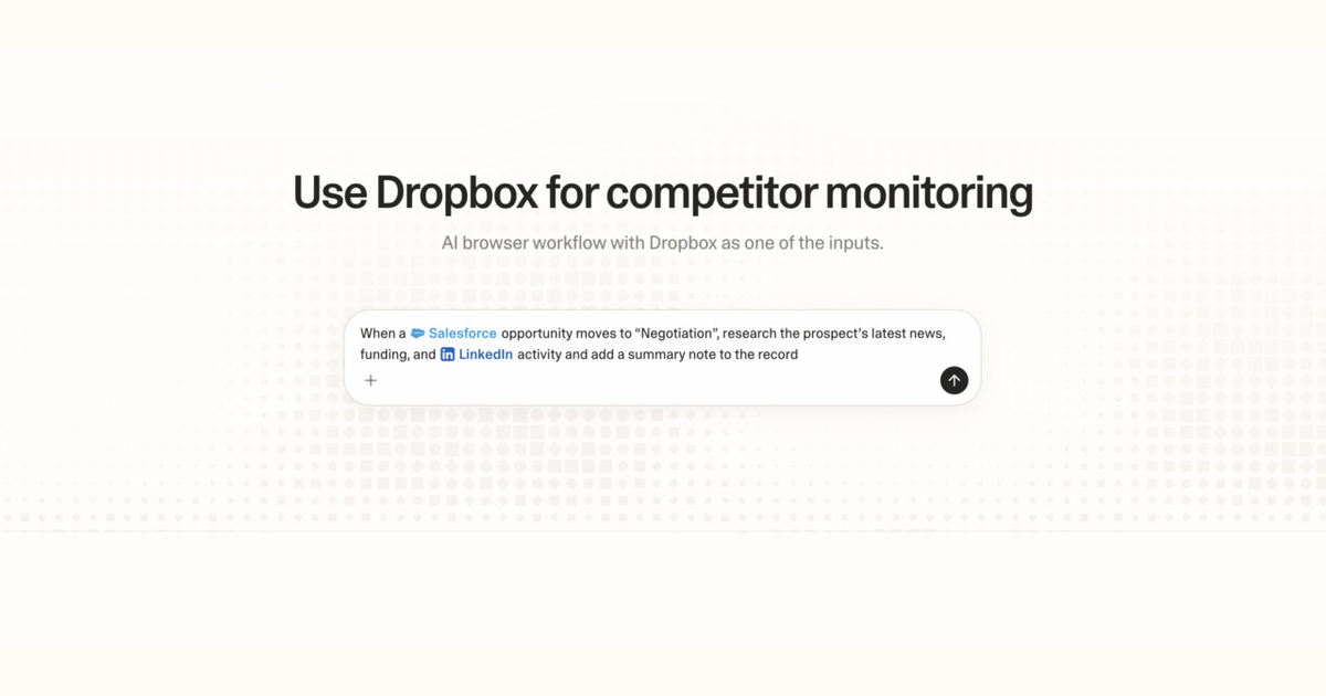 Diagram of Strawberry AI browser workflow using Dropbox for competitor monitoring