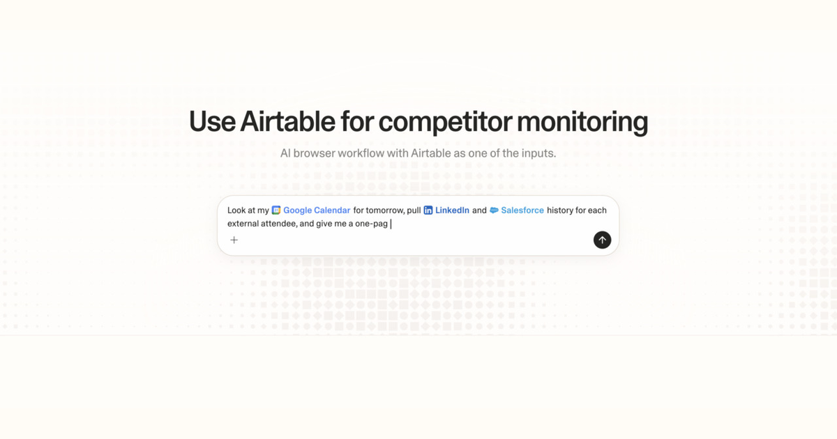 Diagram of Strawberry AI browser workflow using Airtable for competitor monitoring
