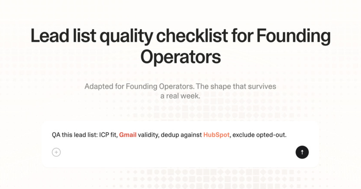 Lead list quality checklist for founding operators