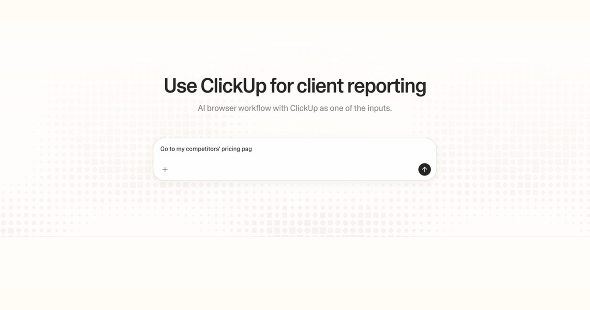 Diagram of Strawberry AI browser workflow using ClickUp for client reporting