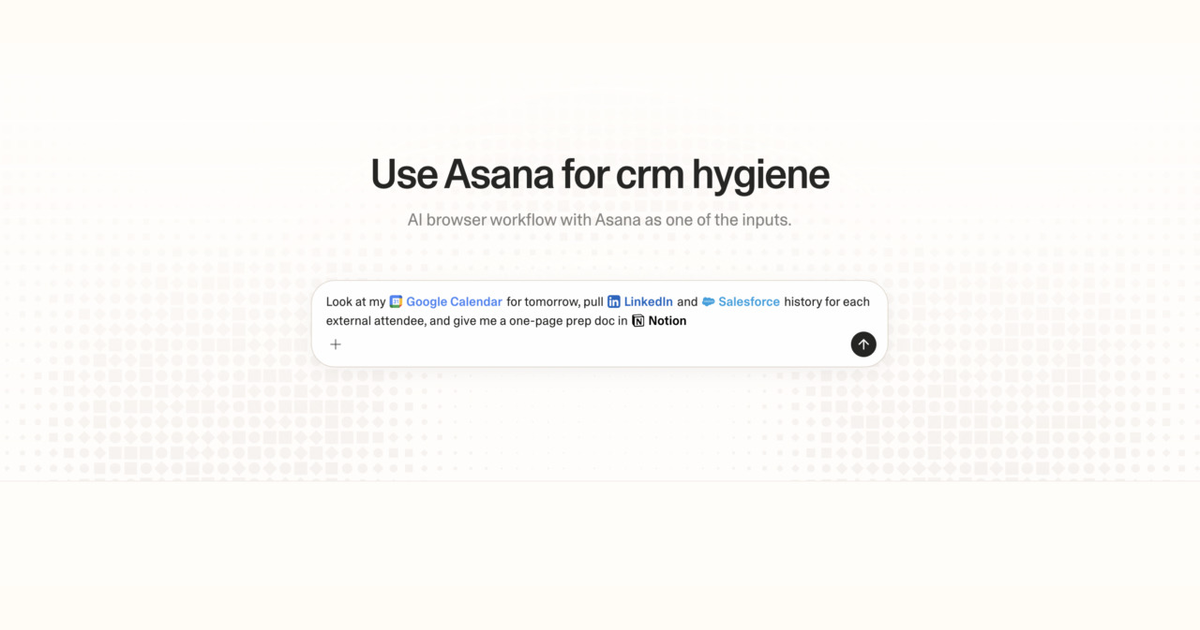 Diagram of Strawberry AI browser workflow using Asana for CRM hygiene