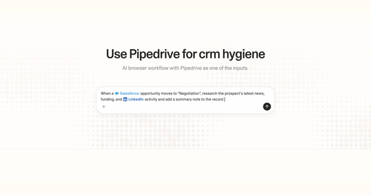 Diagram of Strawberry AI browser workflow using Pipedrive for CRM hygiene