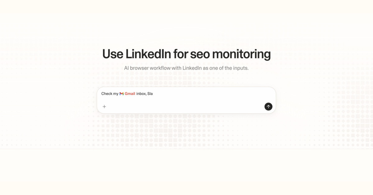 Diagram of Strawberry AI browser workflow using LinkedIn for SEO monitoring