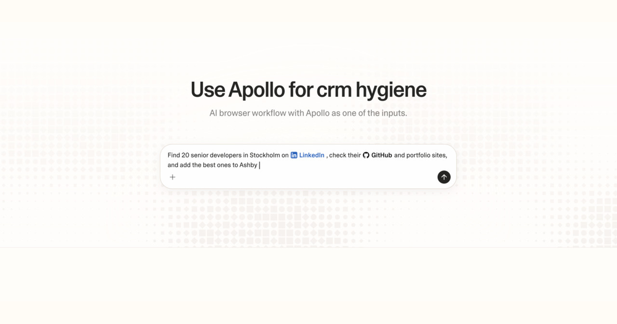 Diagram of Strawberry AI browser workflow using Apollo for CRM hygiene