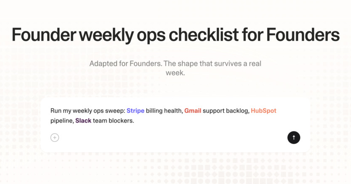 Founder weekly ops checklist for founders