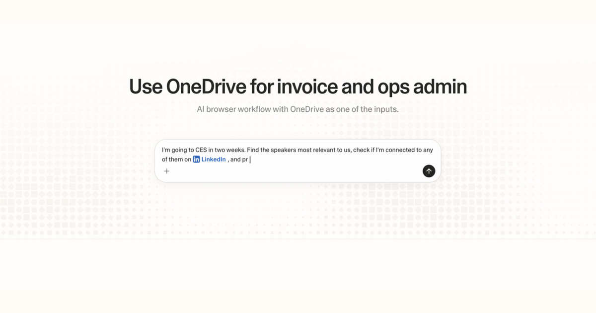 Diagram of Strawberry AI browser workflow using OneDrive for invoice and ops admin