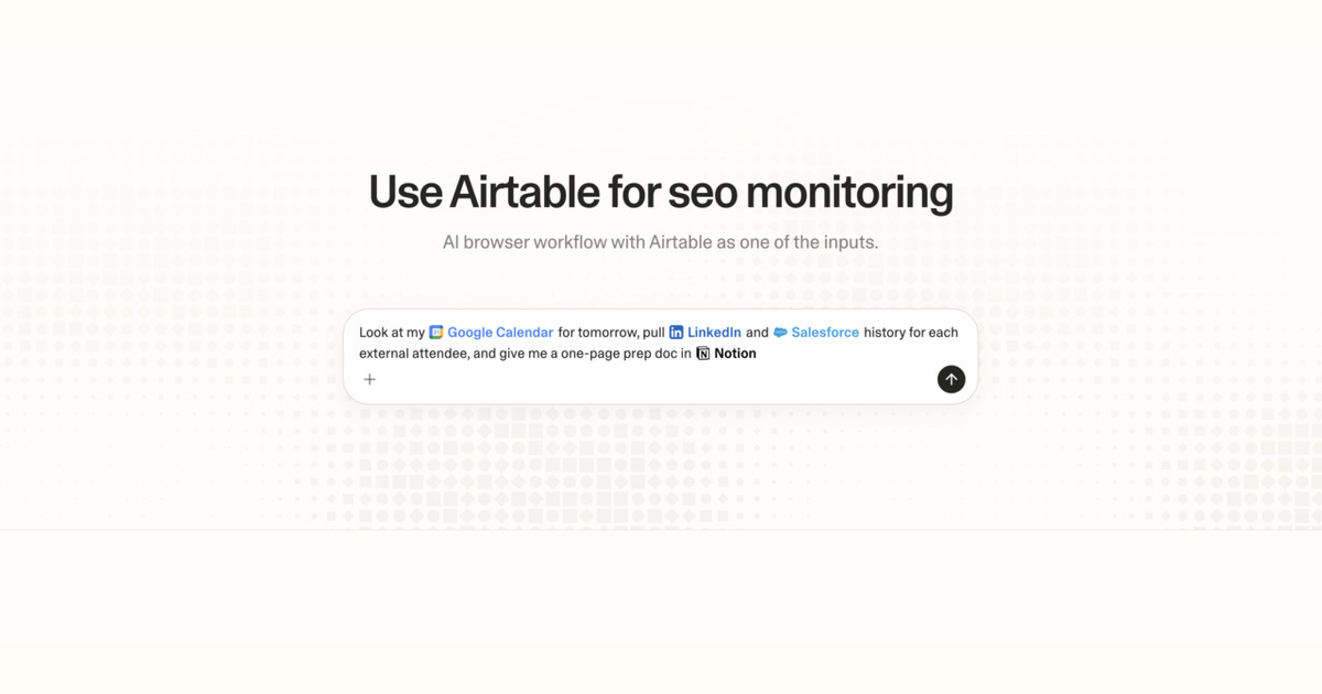 Diagram of Strawberry AI browser workflow using Airtable for SEO monitoring