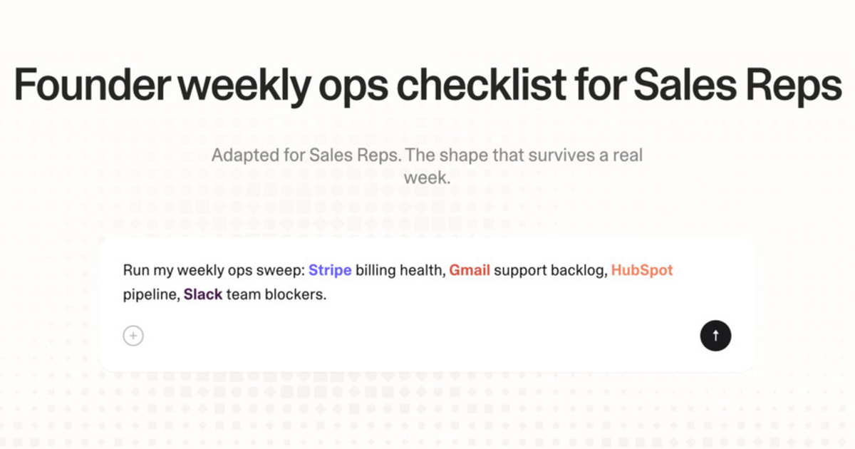 Founder weekly ops checklist for sales reps