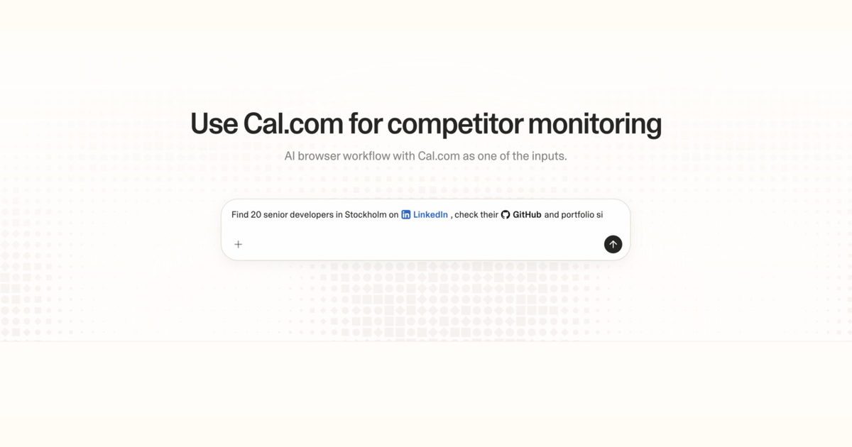 Diagram of Strawberry AI browser workflow using Cal.com for competitor monitoring