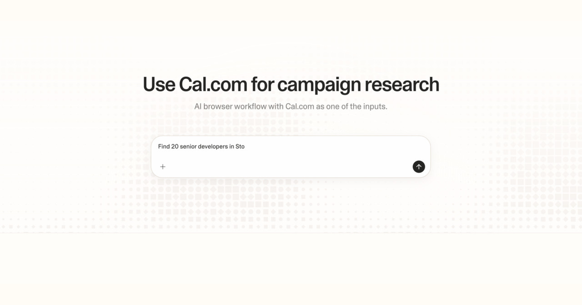 Diagram of Strawberry AI browser workflow using Cal.com for campaign research