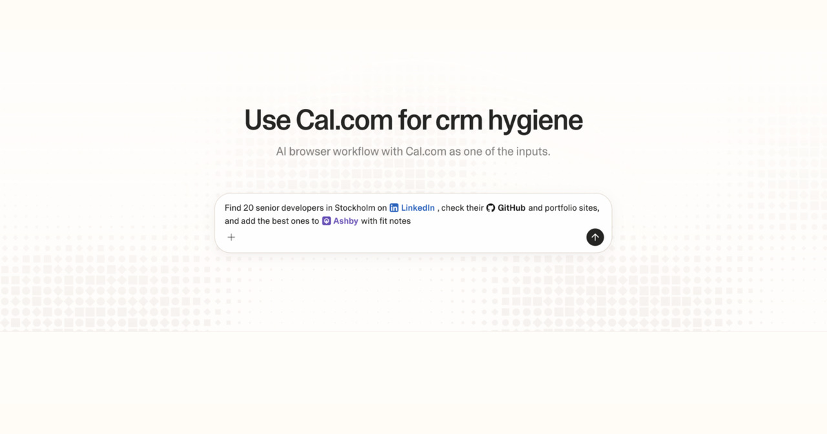 Diagram of Strawberry AI browser workflow using Cal.com for CRM hygiene