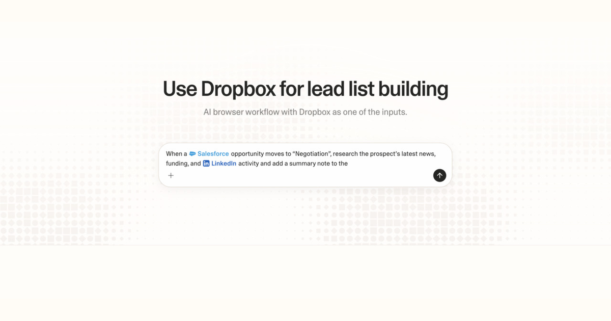 Diagram of Strawberry AI browser workflow using Dropbox for lead list building