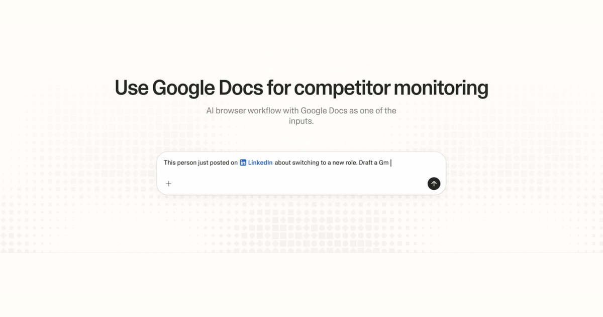 Diagram of Strawberry AI browser workflow using Google Docs for competitor monitoring