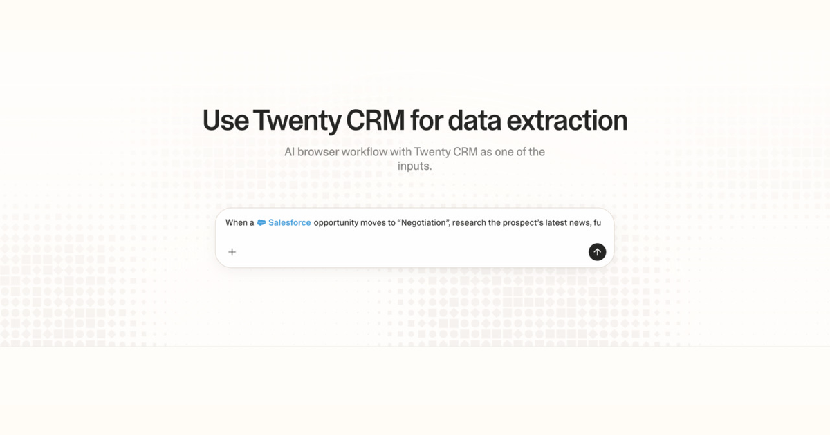 Diagram of Strawberry AI browser workflow using Twenty CRM for data extraction