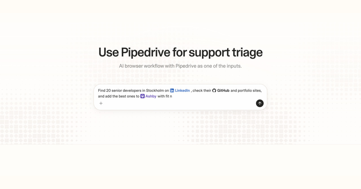 Diagram of Strawberry AI browser workflow using Pipedrive for support triage