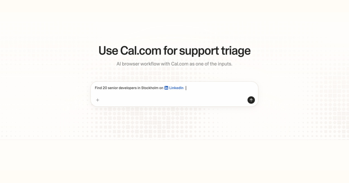 Diagram of Strawberry AI browser workflow using Cal.com for support triage