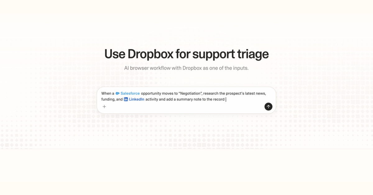 Diagram of Strawberry AI browser workflow using Dropbox for support triage