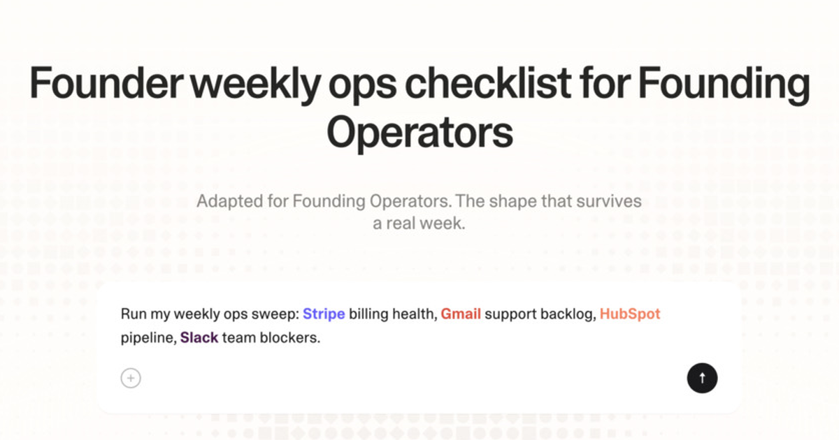 Founder weekly ops checklist for founding operators