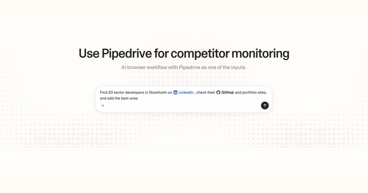 Diagram of Strawberry AI browser workflow using Pipedrive for competitor monitoring