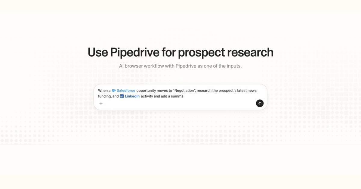 Diagram of Strawberry AI browser workflow using Pipedrive for prospect research