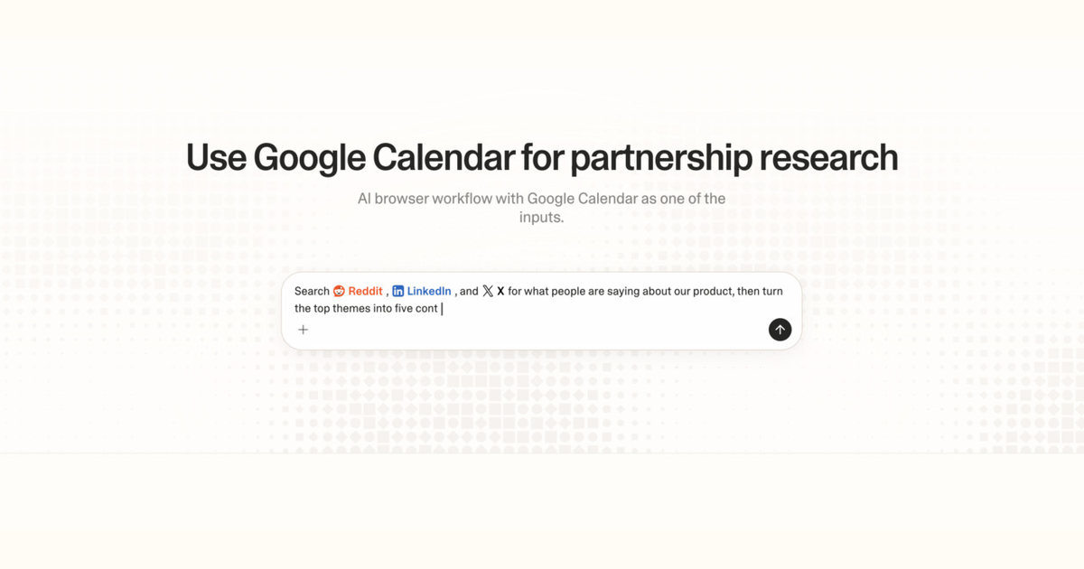 Diagram of Strawberry AI browser workflow using Google Calendar for partnership research