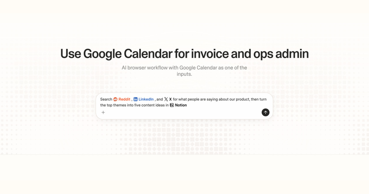 Diagram of Strawberry AI browser workflow using Google Calendar for invoice and ops admin